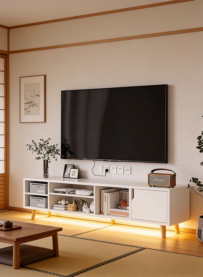 CozyNest Modern Minimalist TV Stand Cabinet, Low Profile Wood Legs, Compact Living Room & Bedroom Floor TV Cabinet with Storage - Image 2